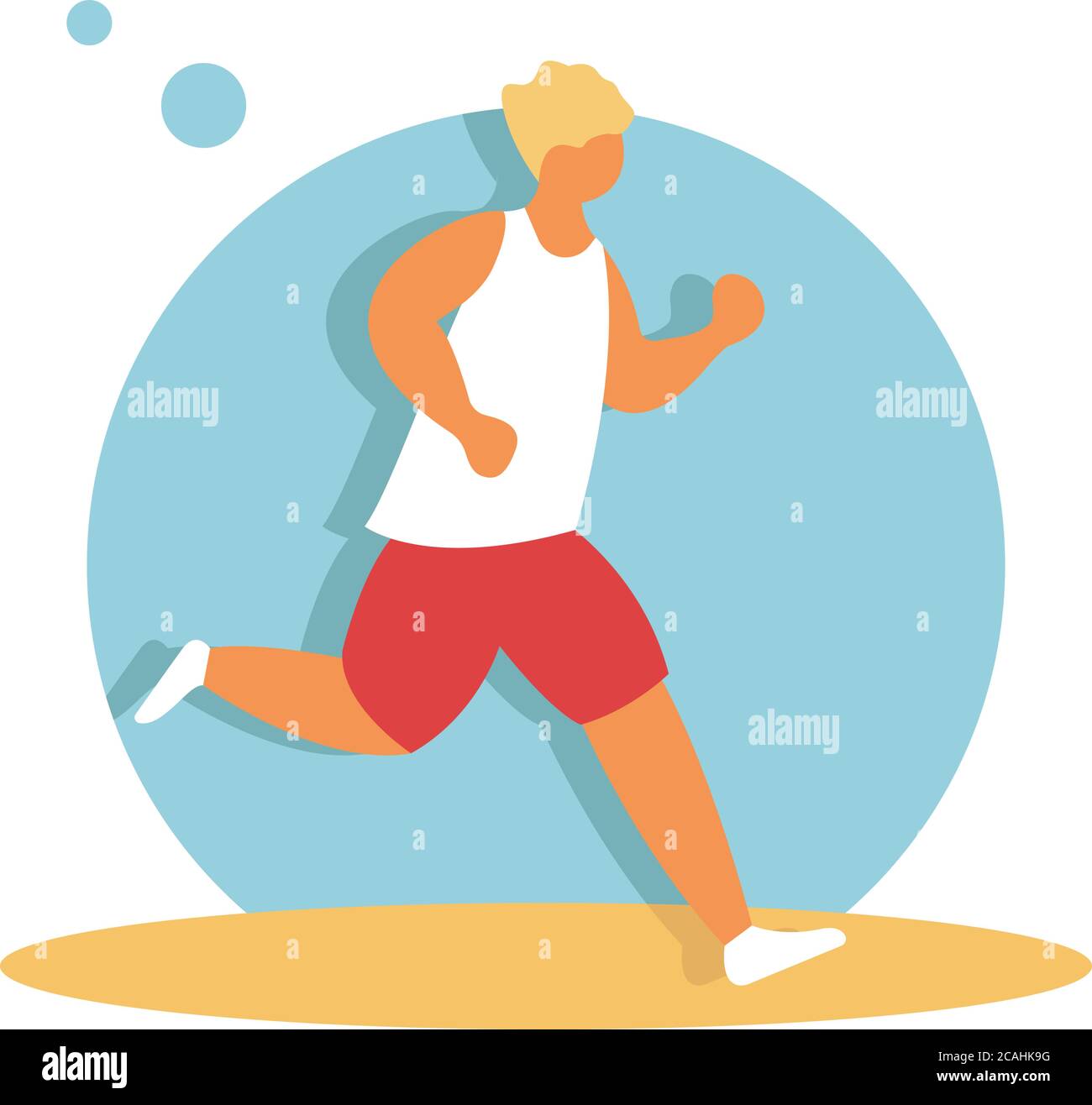 Full length portrait of a fitness man running isolated on a white background. Man running, flat vector illustration. Sportive man cartoon character Stock Vector