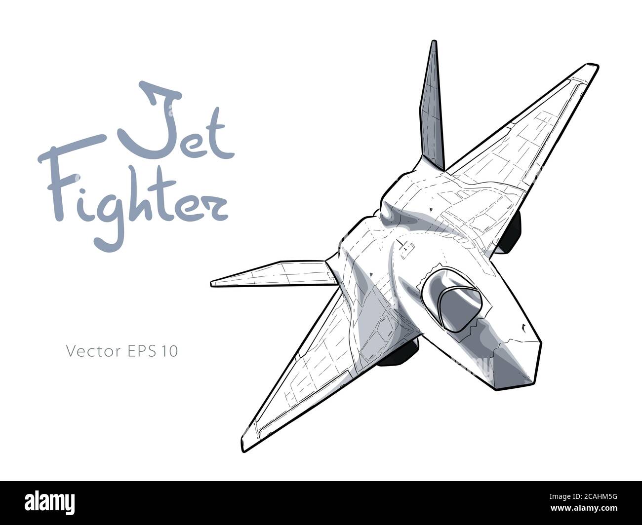 Modern American jet fighter aircraft. Vector sketch Stock Vector