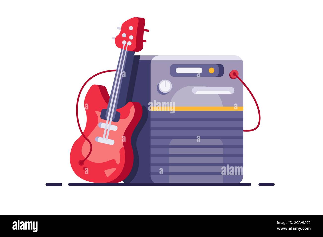 Guitar amplifier with speaker and guitar in flat style Stock Vector