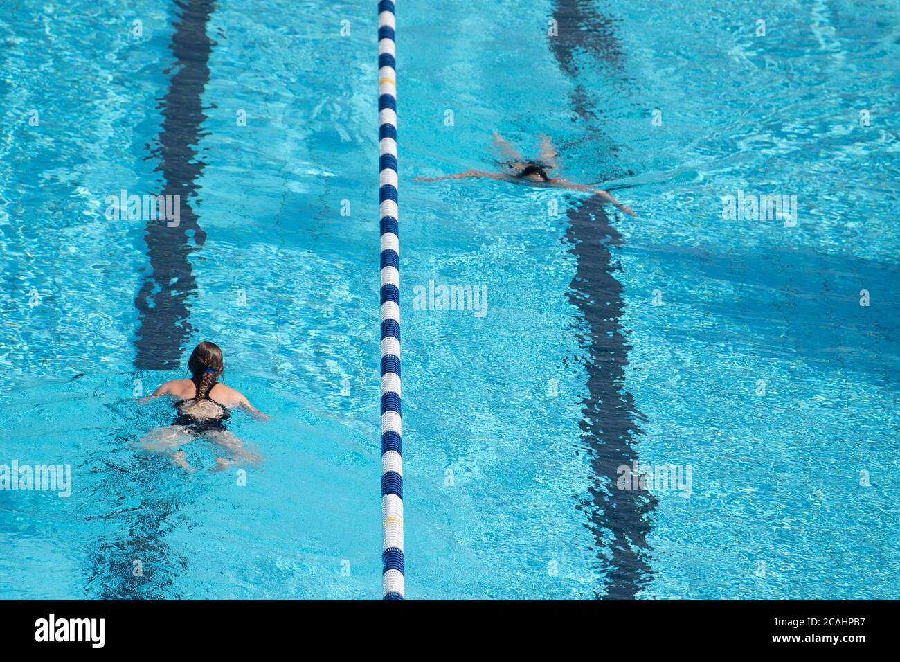 Stuttgart, Germany. 07th Aug, 2020. Swimmers swim in the Inselbad. Credit: Sebastian Gollnow/dpa/Alamy Live News Stock Photo