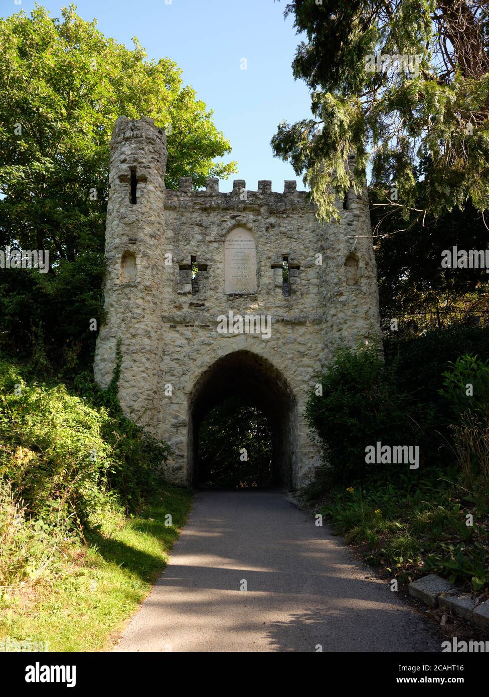 The 1777 mock medieval gateway in Reigate Castle grounds in Reigate Surrey England UK 2020 Stock Photo