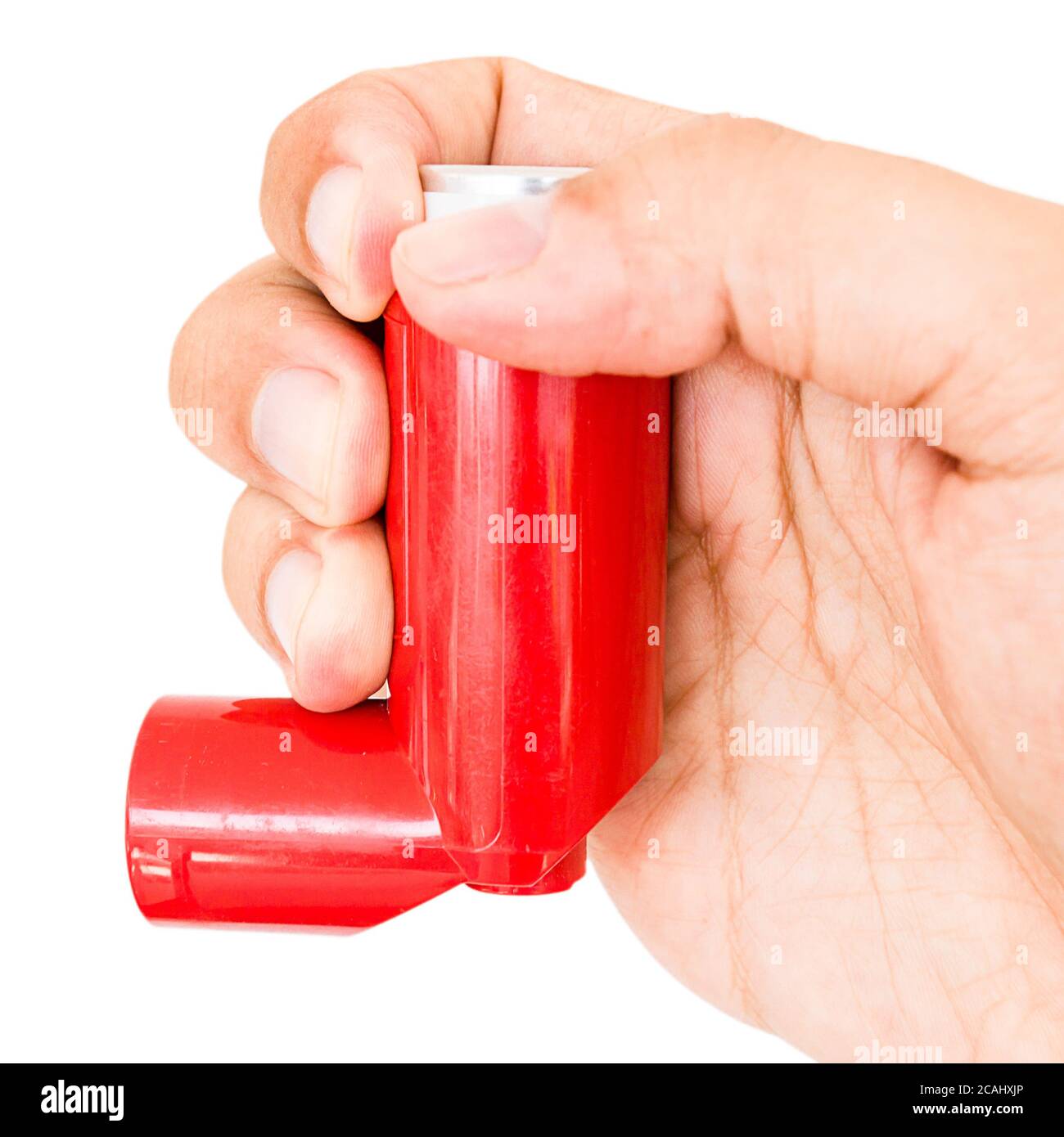 Closeup shot of a red asthma inhaler Stock Photo Alamy