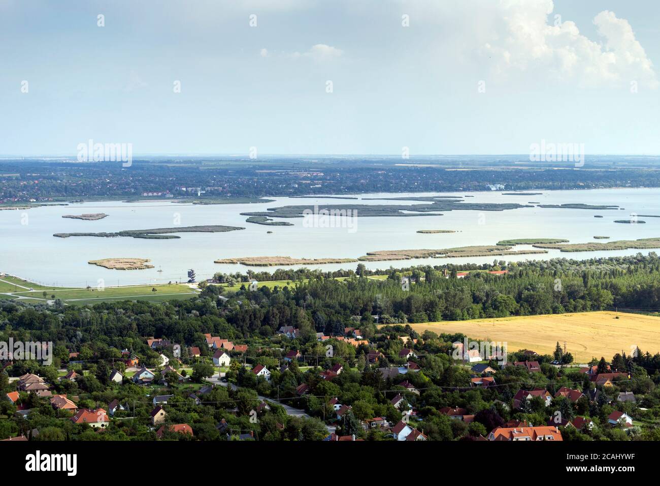 View of the lake Velence, Hungary from the look-out tower at Bence hegy on  a summer day Stock Photo - Alamy