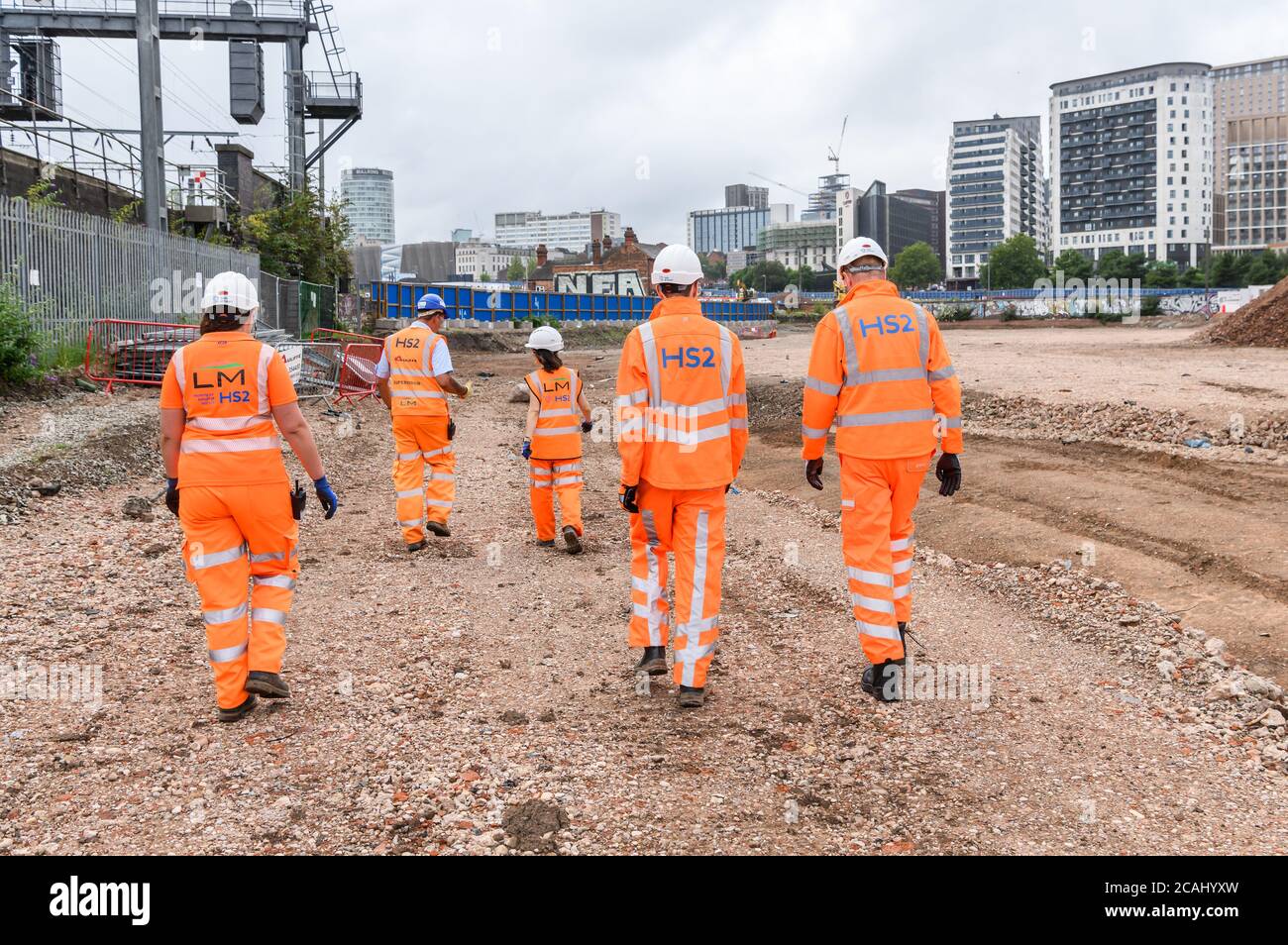 Workers on the site of the new HS2 railway station at Curzon Street in Birmingham, West Midlands, England, UK Stock Photo