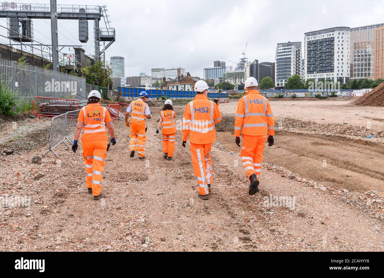 Workers on the site of the new HS2 railway station at Curzon Street in Birmingham, West Midlands, England, UK Stock Photo