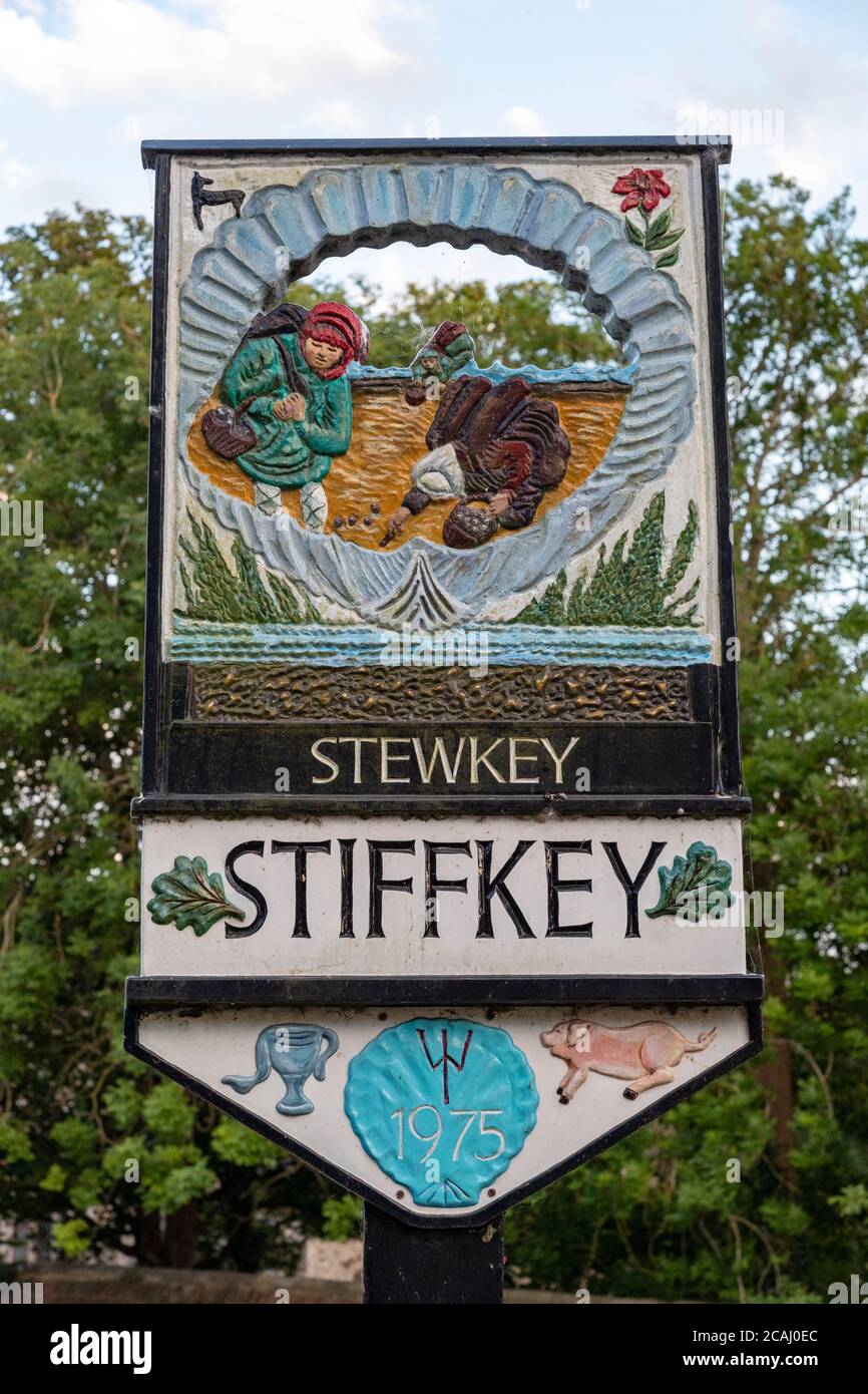 Village sign in Stiffkey, Norfolk Stock Photo