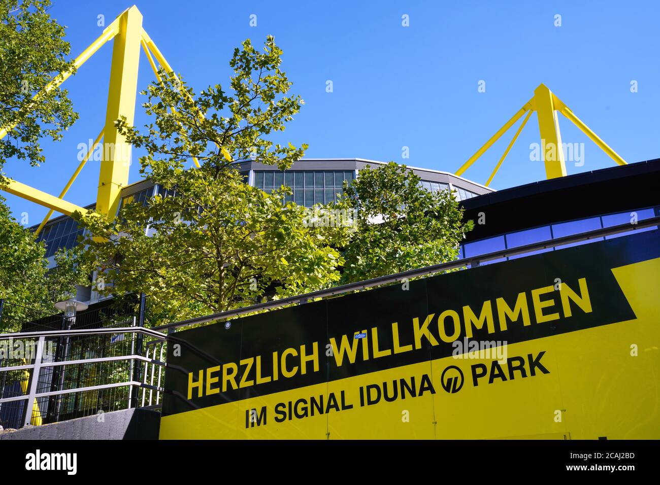 Dortmund, Germany, August 7th, 2020: Entrance under Signal Iduna Park (* Westfalenstadion *) of the BvB Borussia Dortmund Bundesliga football club   ---   Dortmund, 7.8.2020: Einfahrt unter dem Signal Iduna Park (*Westfalenstadion*) des Bundesligavereins BvB Dortmund Stock Photo