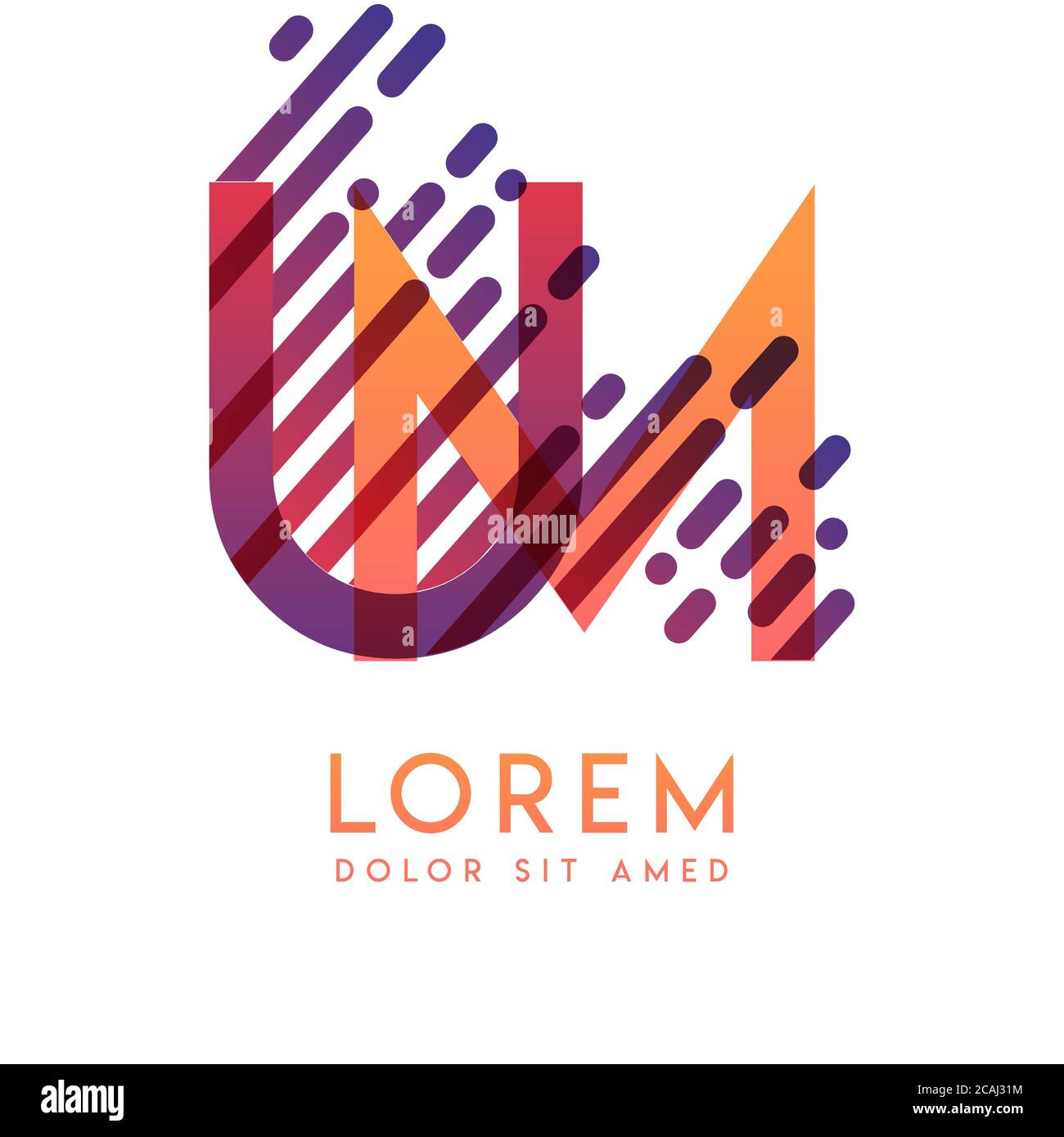UM logo with the theme of galaxy speed and style that is suitable for creative and business industries. MU Letter Logo design for all webpage media an Stock Vector