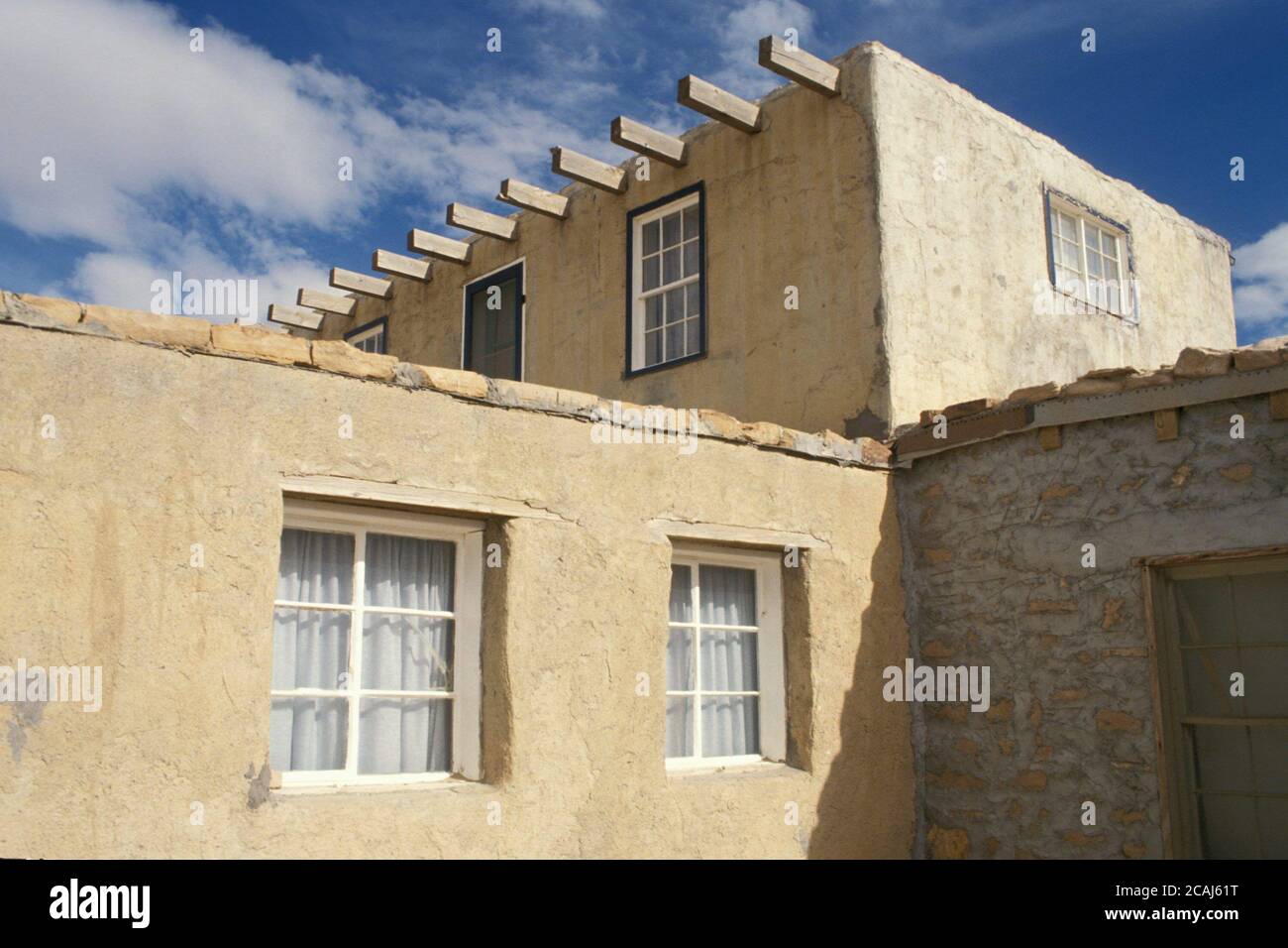 Acoma Pueblo, New Mexico USA, 1993: Acoma 'Sky City,' 500-year-old community is the oldest continuously inhabited settlement in North America. Built atop a mesa, the isolated village has no utilities available. ©Bob Daemmrich Stock Photo