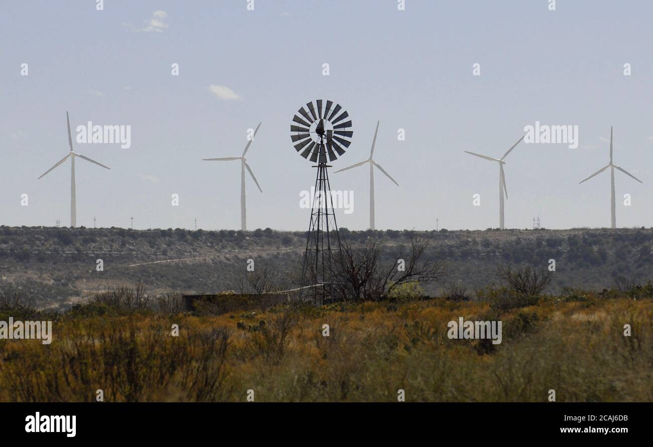McCamey, Texas USA, March, 2006 Wind farms occupy the mesas around