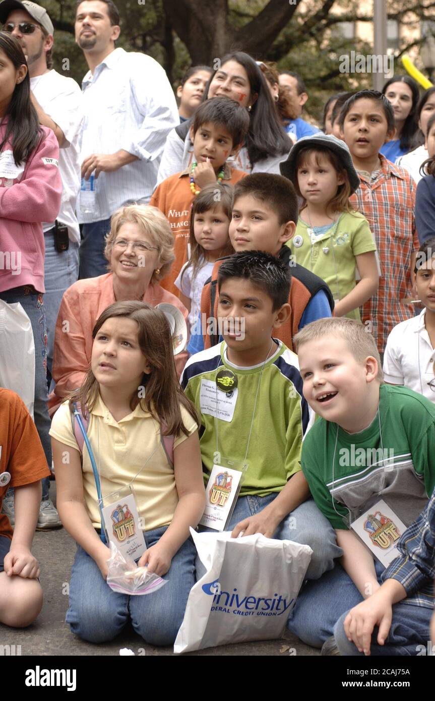 Austin, Texas USA, March 4, 2006: Children watch a 'Chemistry Circus' put on by professor Dr. David Laude as part of 'Explore UT,' an open house on the campus of the University of Texas at Austin. ©Bob Daemmrich Stock Photo