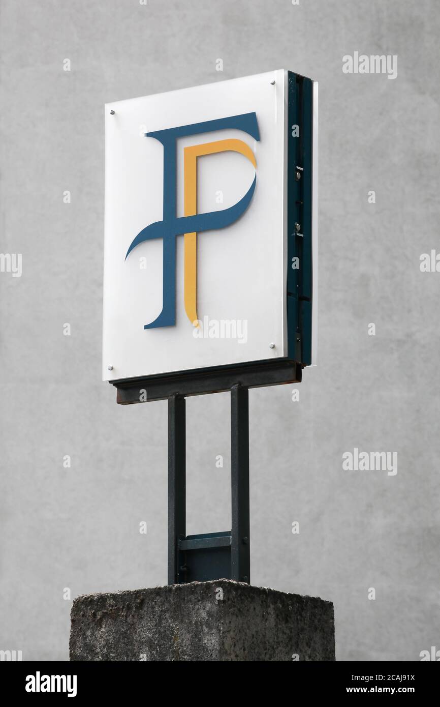 Grenoble, France - June 18, 2019: French public finances logo on a pole. The public Finance is a branch of the French Central Public Administration Stock Photo
