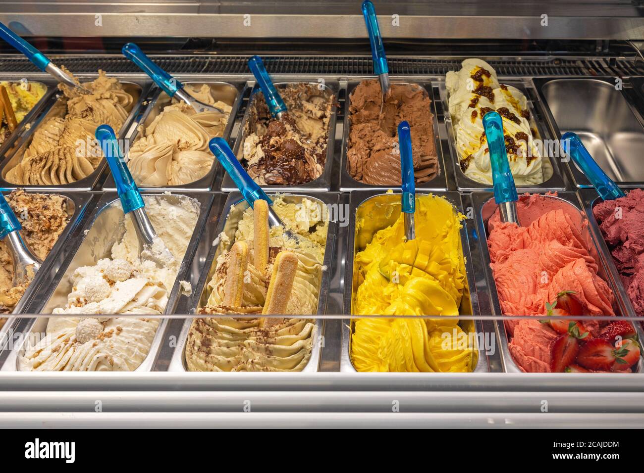 Italian Style Ice Cream Selection in Display Freezer Stock Photo - Alamy