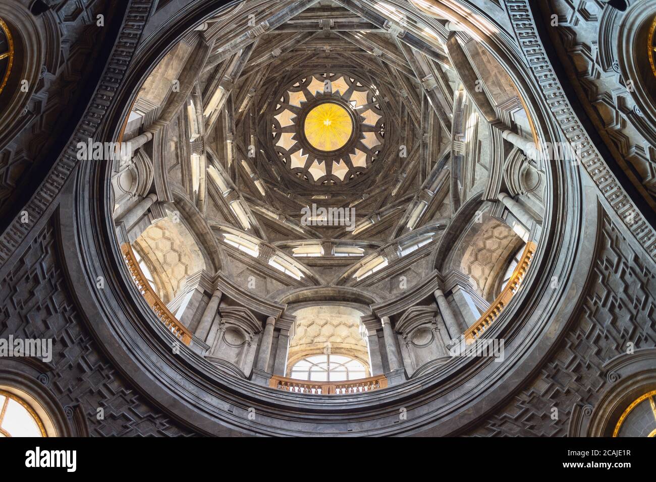 TURIN, ITALY - MARCH 7, 2019: view of the holy shroud chapel inside the cathedral of Turin, restored in 2018. Detail of the baroque dome, masterpiece Stock Photo