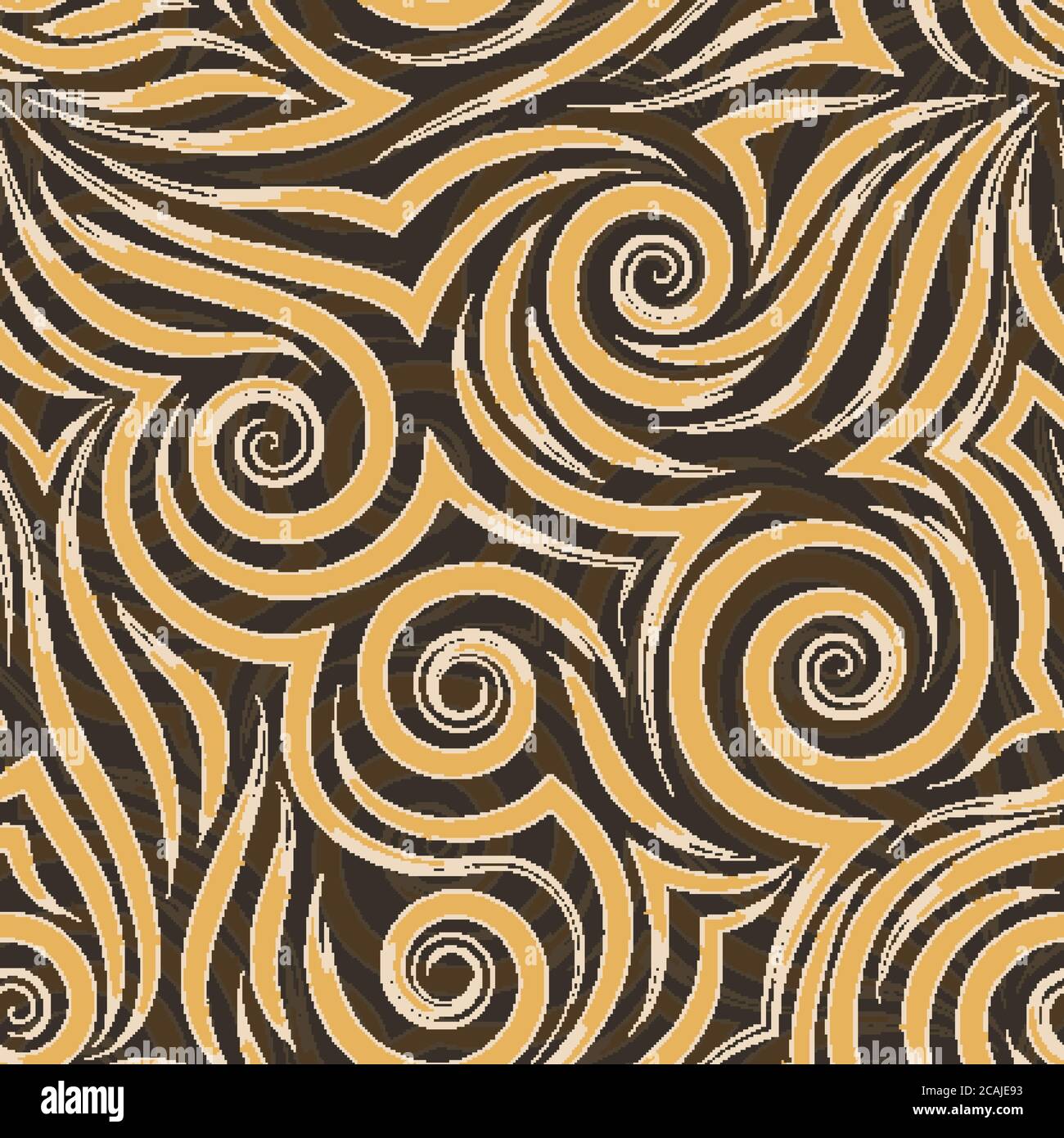 Vector seamless pattern of orange and beige spirals of lines and ...