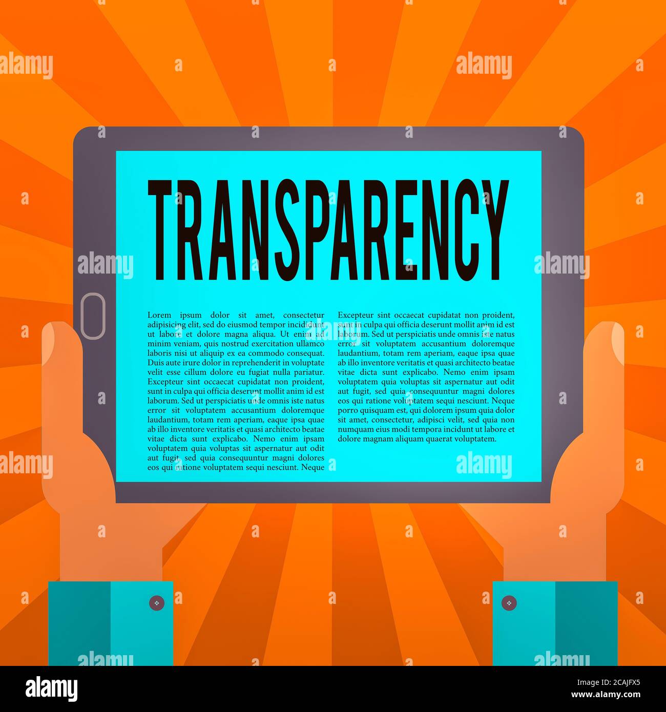 Conceptual hand writing showing Transparency. Concept meaning something transparent especially a picture viewed by light Hu analysis Hand Holding Tabl Stock Photo