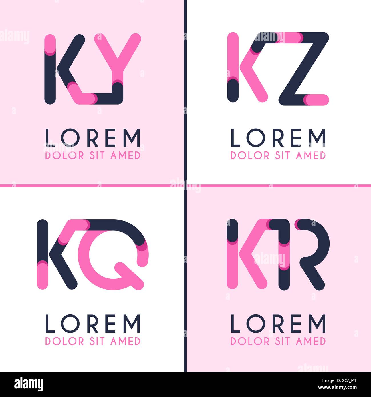 KY logo for businesses and companies. KZ template logo for poster. KQ logo illustration can be for websites and apps. Letter KR logo for social media Stock Vector