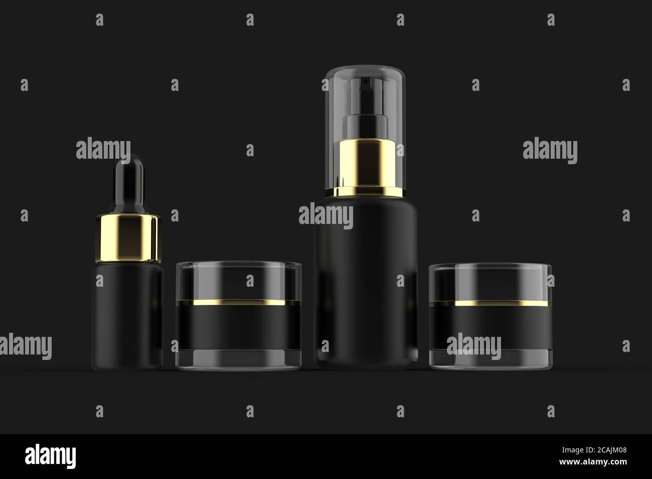 Close Up Set 3D Rendering Cosmetic Mock Up Black Plastic Serum Droplet ...