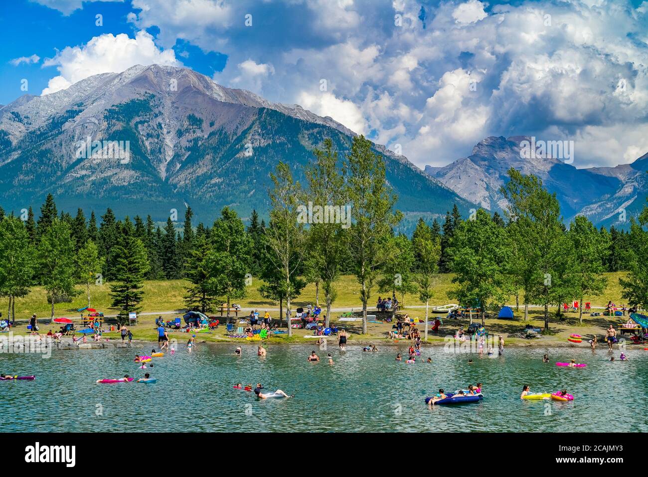 Quarry Lake, swimming hole, summer, Canmore, Alberta, Canada Stock