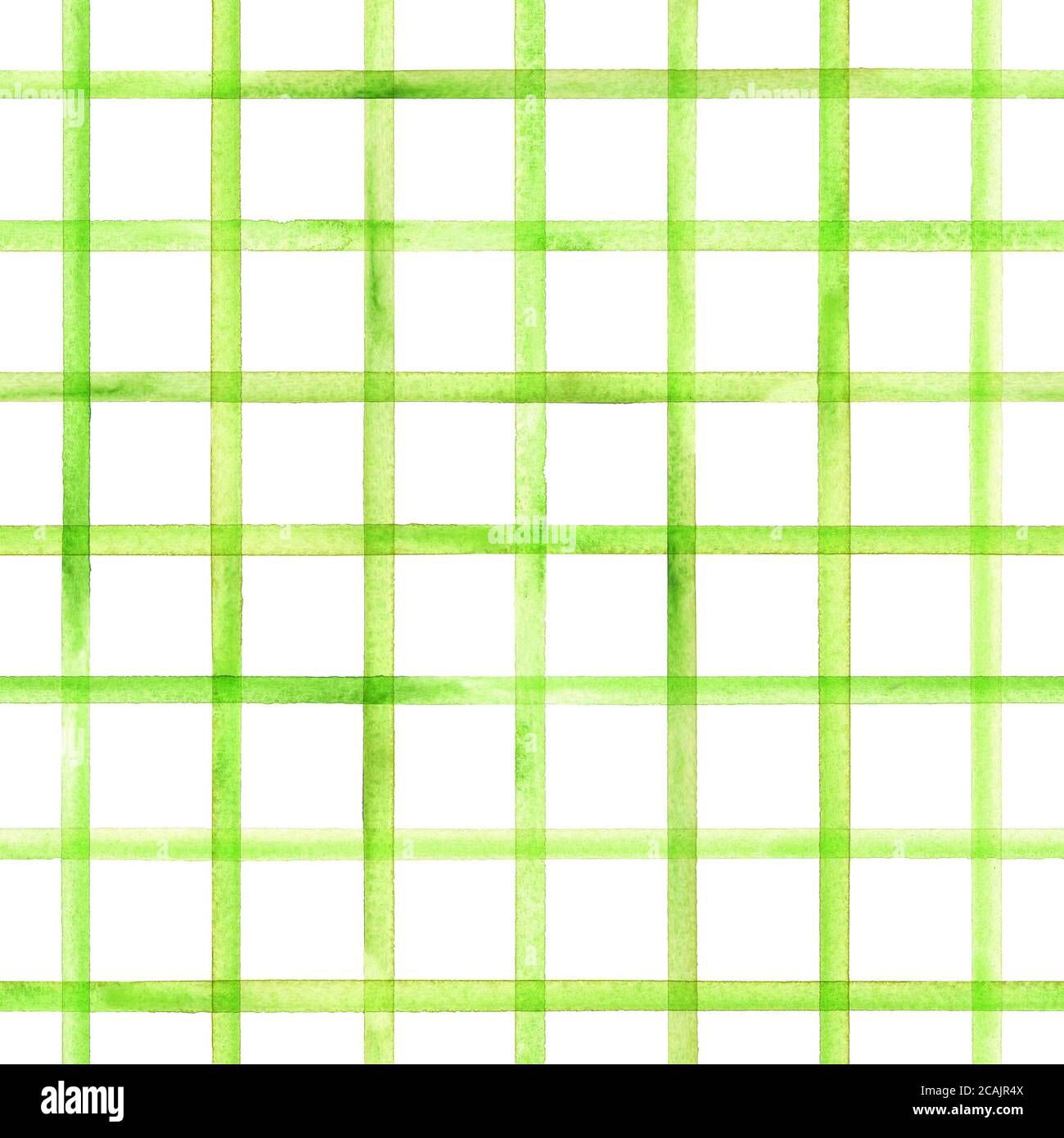 Watercolor stripe plaid seamless pattern. Green stripes on white ...