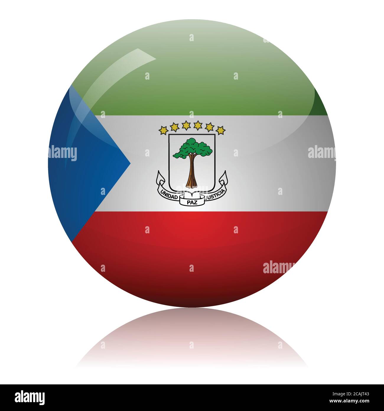 Equatorial Guinea flag glass ball on light mirror surface vector illustration Stock Vector