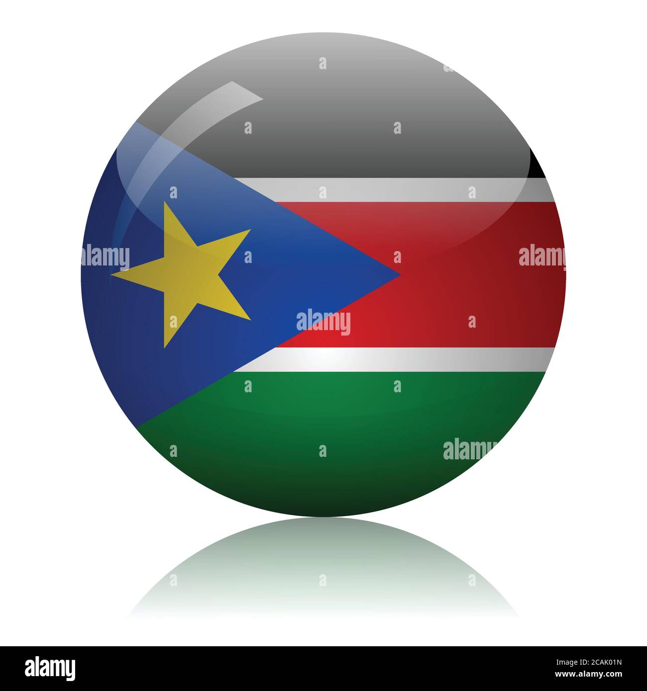 Southern Sudanese flag glass ball on light mirror surface vector illustration Stock Vector