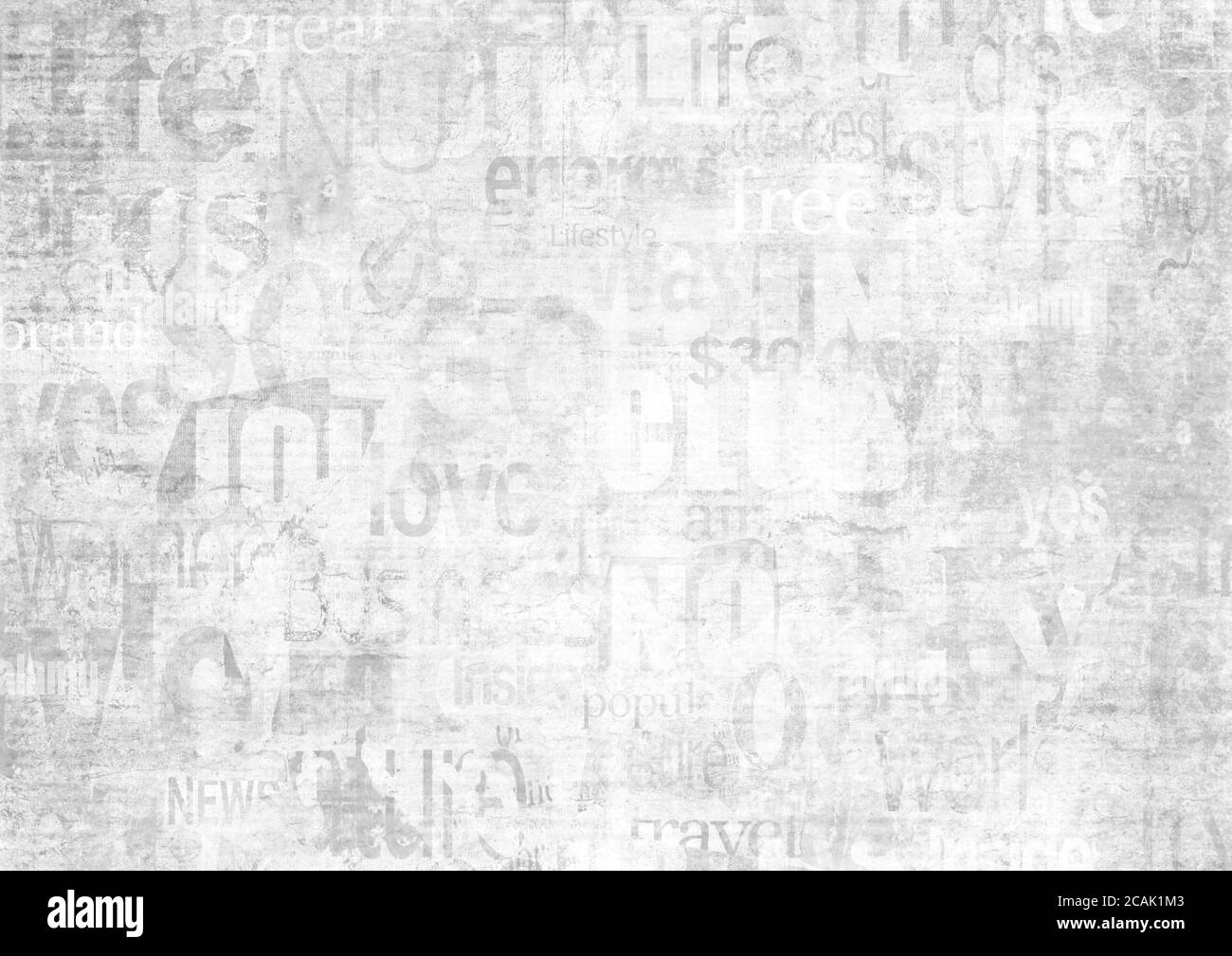 Old newspaper paper grunge with letters, words texture background. Blurred vintage newspapers textured backdrop. Blur unreadable aged news lettering h Stock Photo