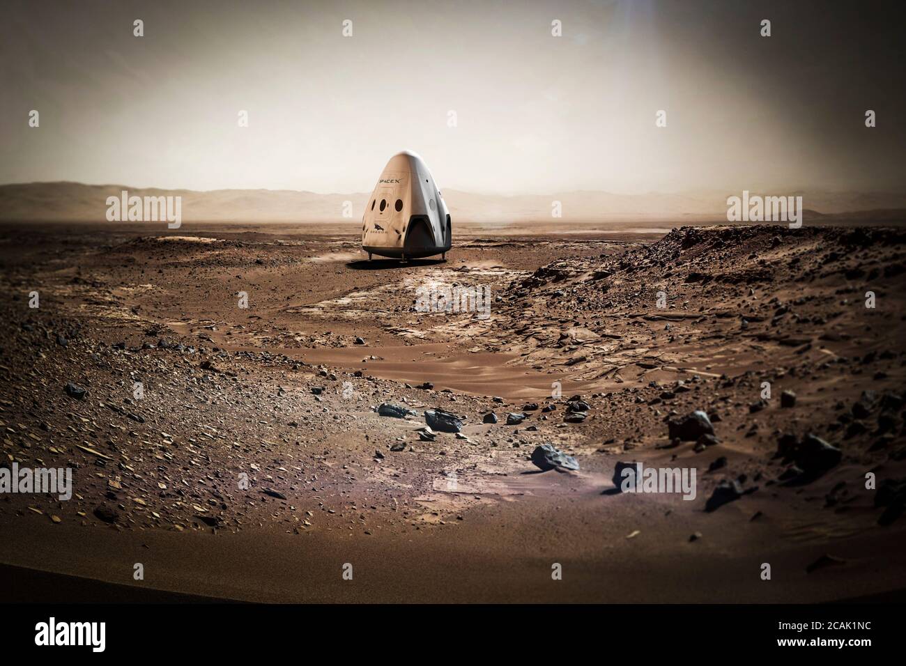 Dragon to Mars (2015). Concept art of sending Dragon to Mars. 3 Stock Photo