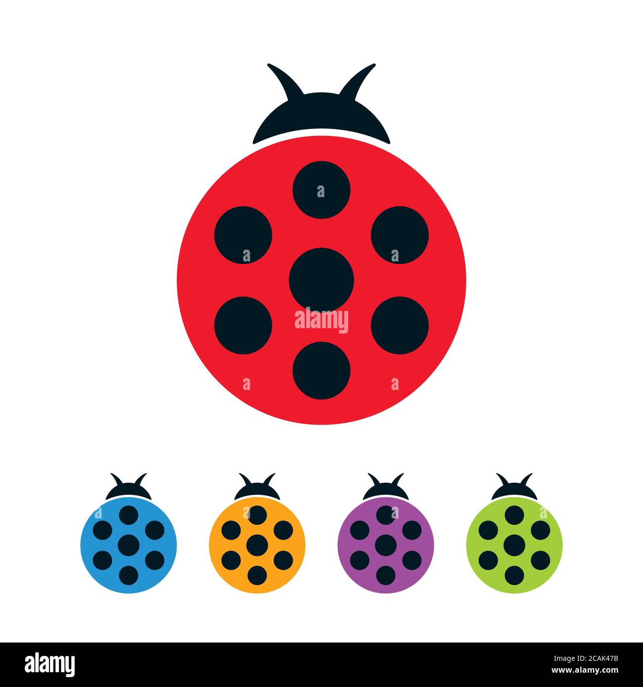 Colorful ladybugs with wings closed on white background. Round bugs vector flat icon set. Stock Vector