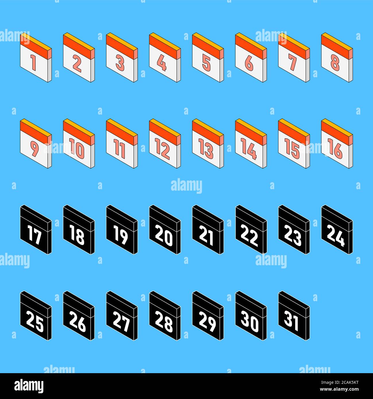Isometric calendar days from 1 to 31. Deadline day. 3d style. Isolated