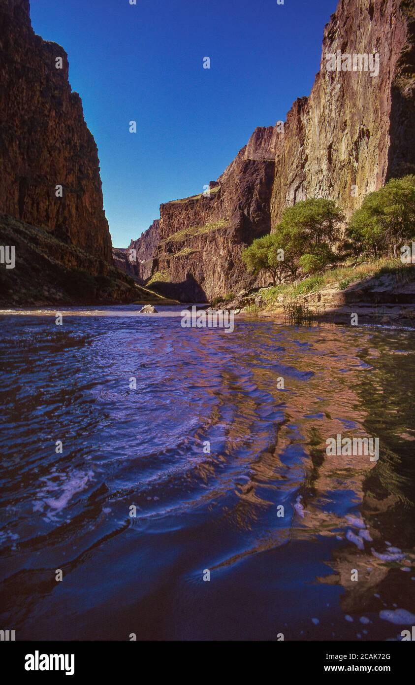 Owyhee River Canyon, SE Oregon, now a Wilderness Area and Wild and Scenic River designation. The steep narrow gorge in middle section of river. Stock Photo