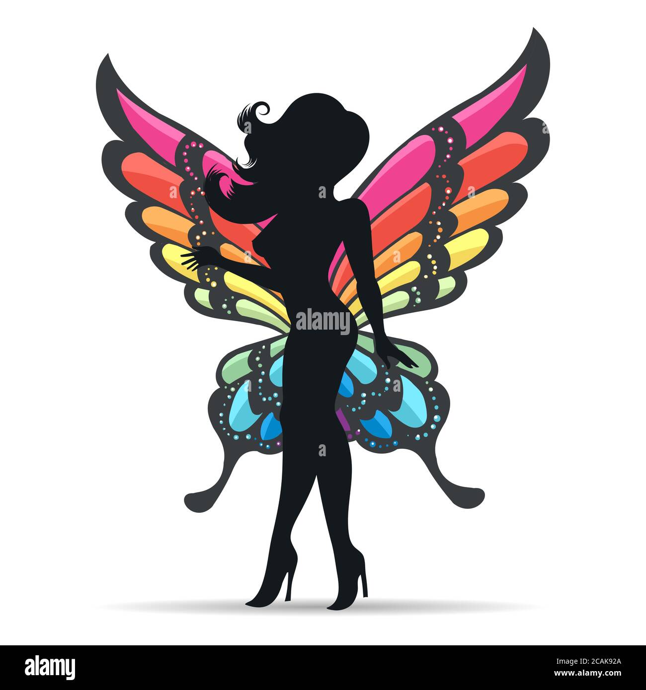 Silhouette of a girl with colorful butterfly wings. vector illustration Stock Vector