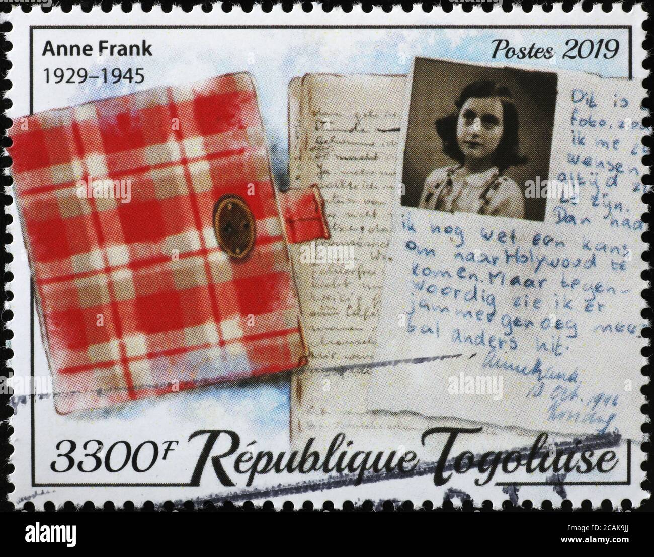 The diary of Anne Franck on postage stamp Stock Photo