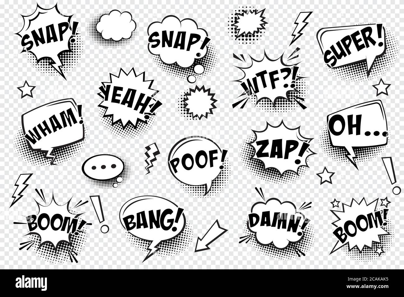Comic speech bubbles with halftone shadow and text phrase. Vector hand ...