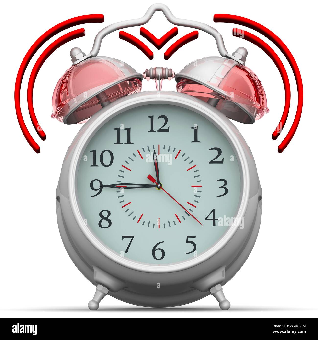 Alarm clock rings on a white surface. 3D illustration Stock Photo Alamy