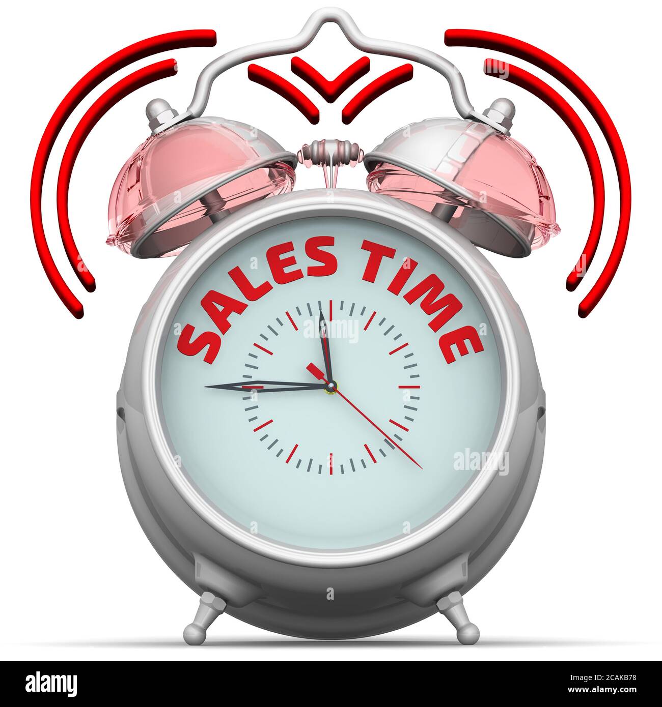 Sales time. The alarm clock with an inscription. Alarm clock with the text SALES TIME. 3D illustration Stock Photo