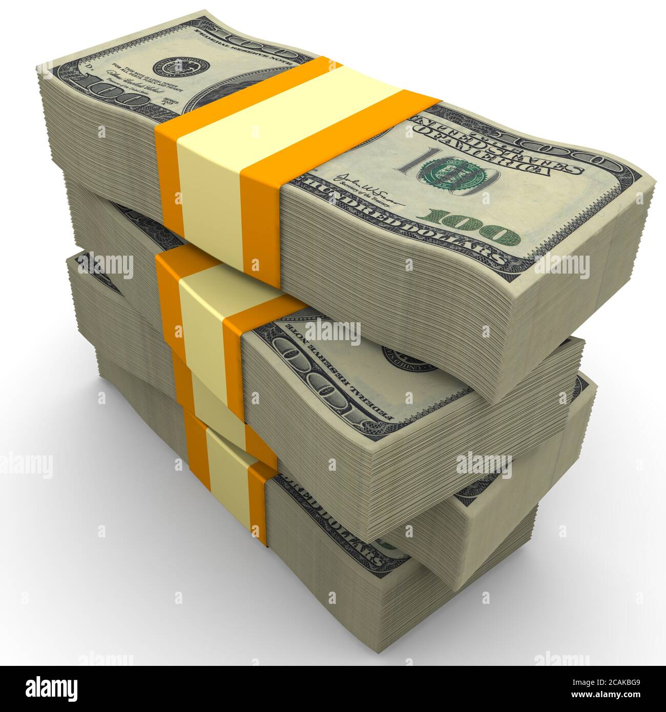 100 Dollar Rack Stack of packs of 100 dollar American bills, tied with a ribbon. 3D ...