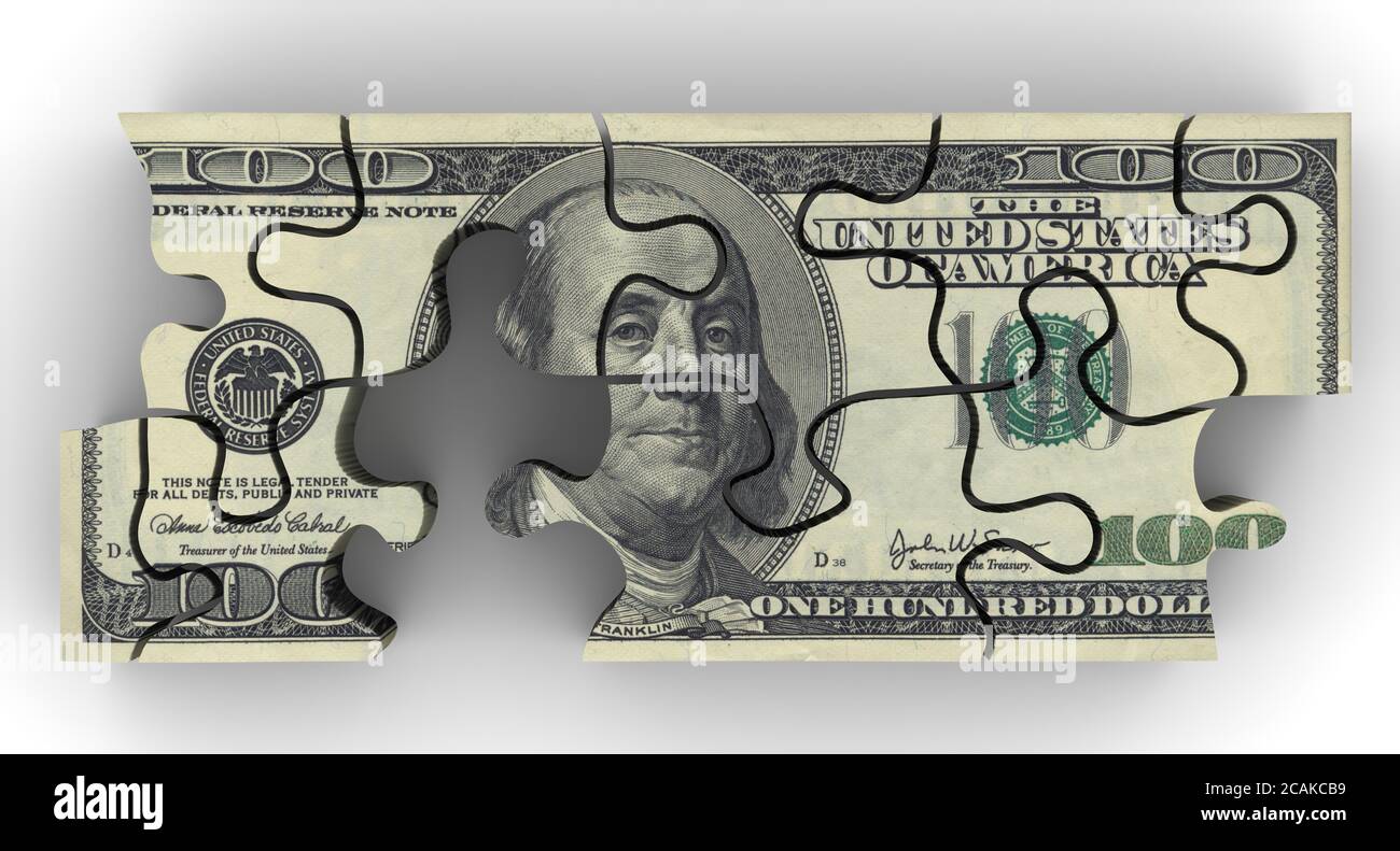Pack of the US banknotes in the form of a puzzle.One pack of the USA ...