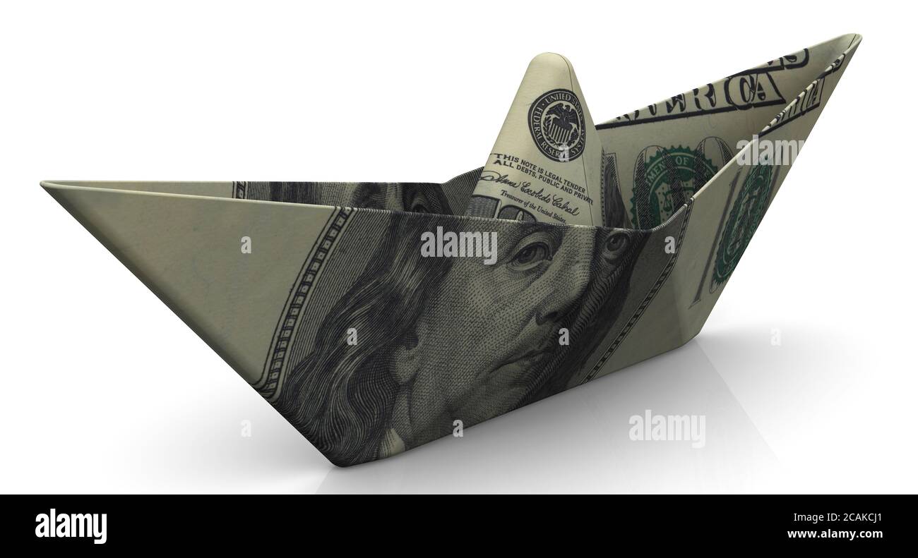 Paper boat from the US banknote. Paper boat from the US banknote on ...