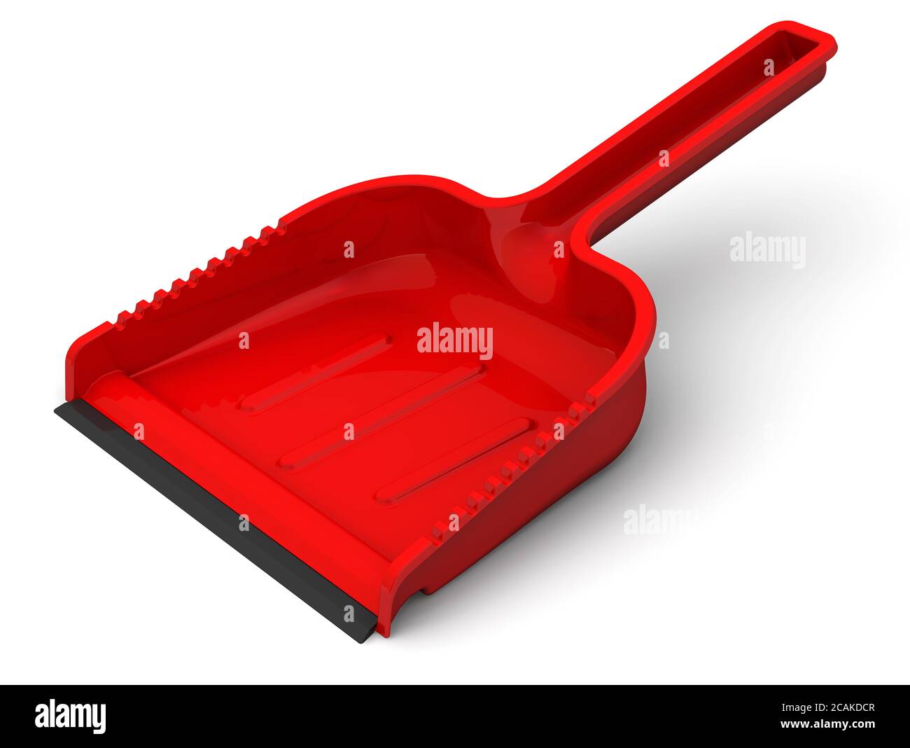 Dustpan. One red dustpan lies on a white surface. 3D illustration Stock