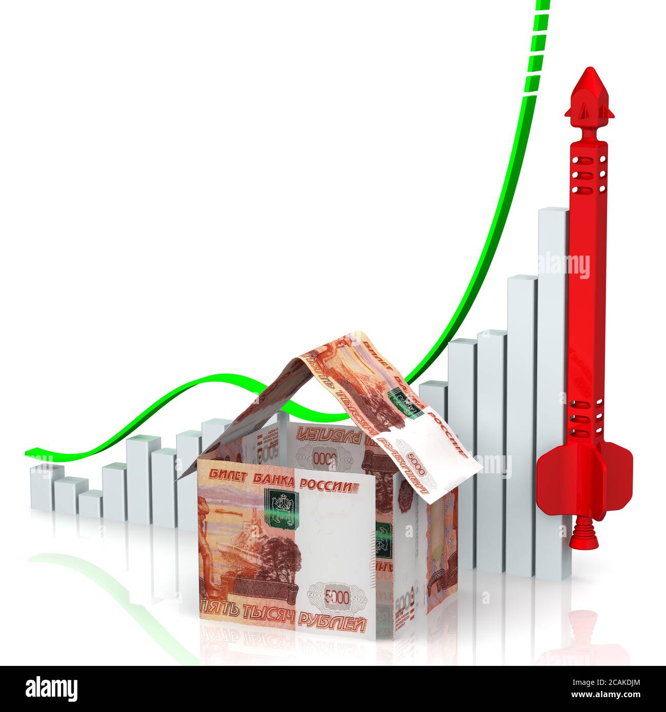 Rising real estate prices. Graph of rapid growth with symbol of house