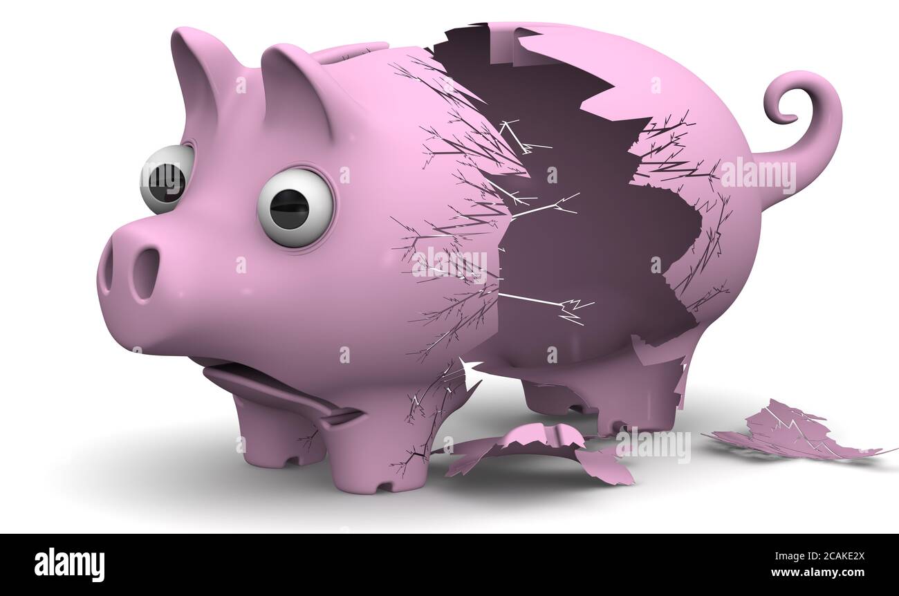 A broken empty piggy bank on a white surface. 3D Illustration Stock ...