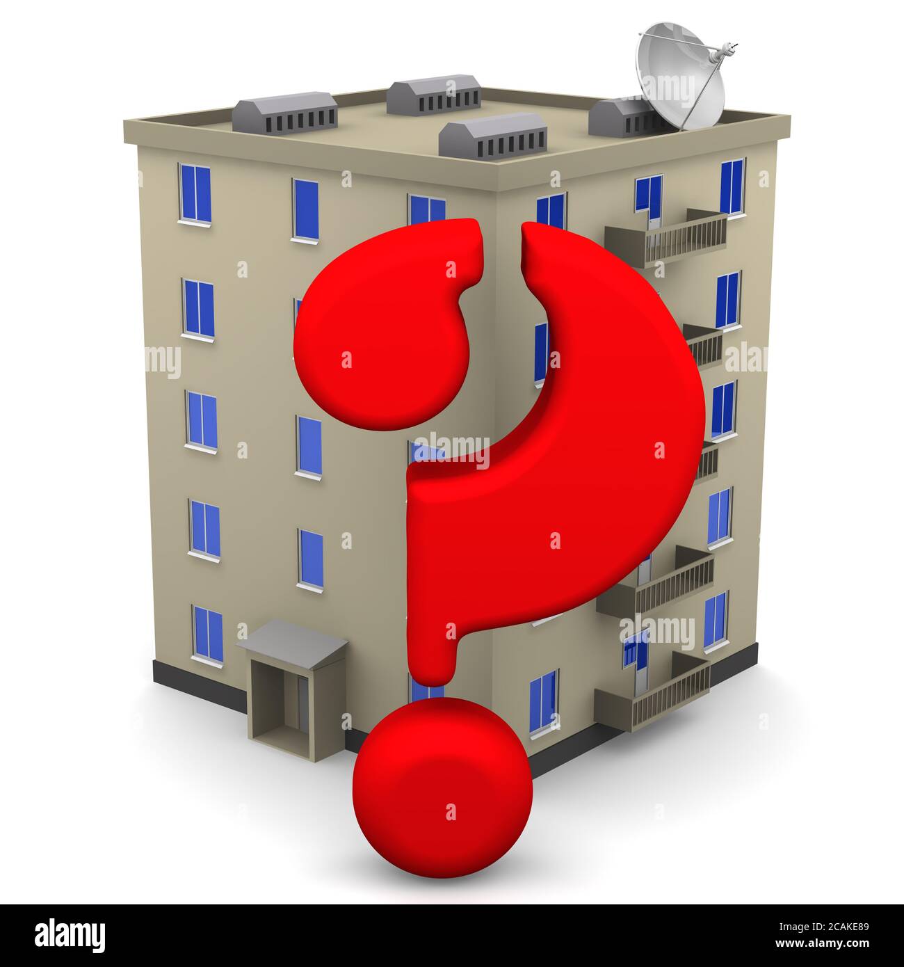 Housing issue. Red symbol of the question against the backdrop of an
