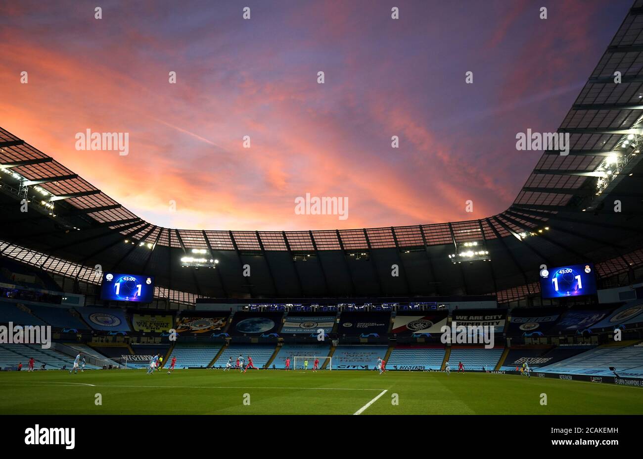 General view of the stadium during the UEFA Champions League, round of 16, second leg match at the Etihad Stadium, Manchester. Stock Photo