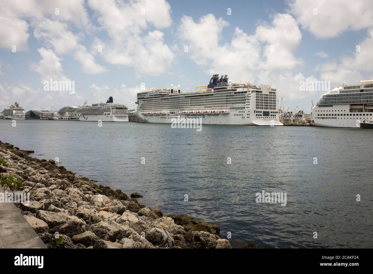 Norwegian Cruise Line ships moored at PortMiami, Cruise Capital of the