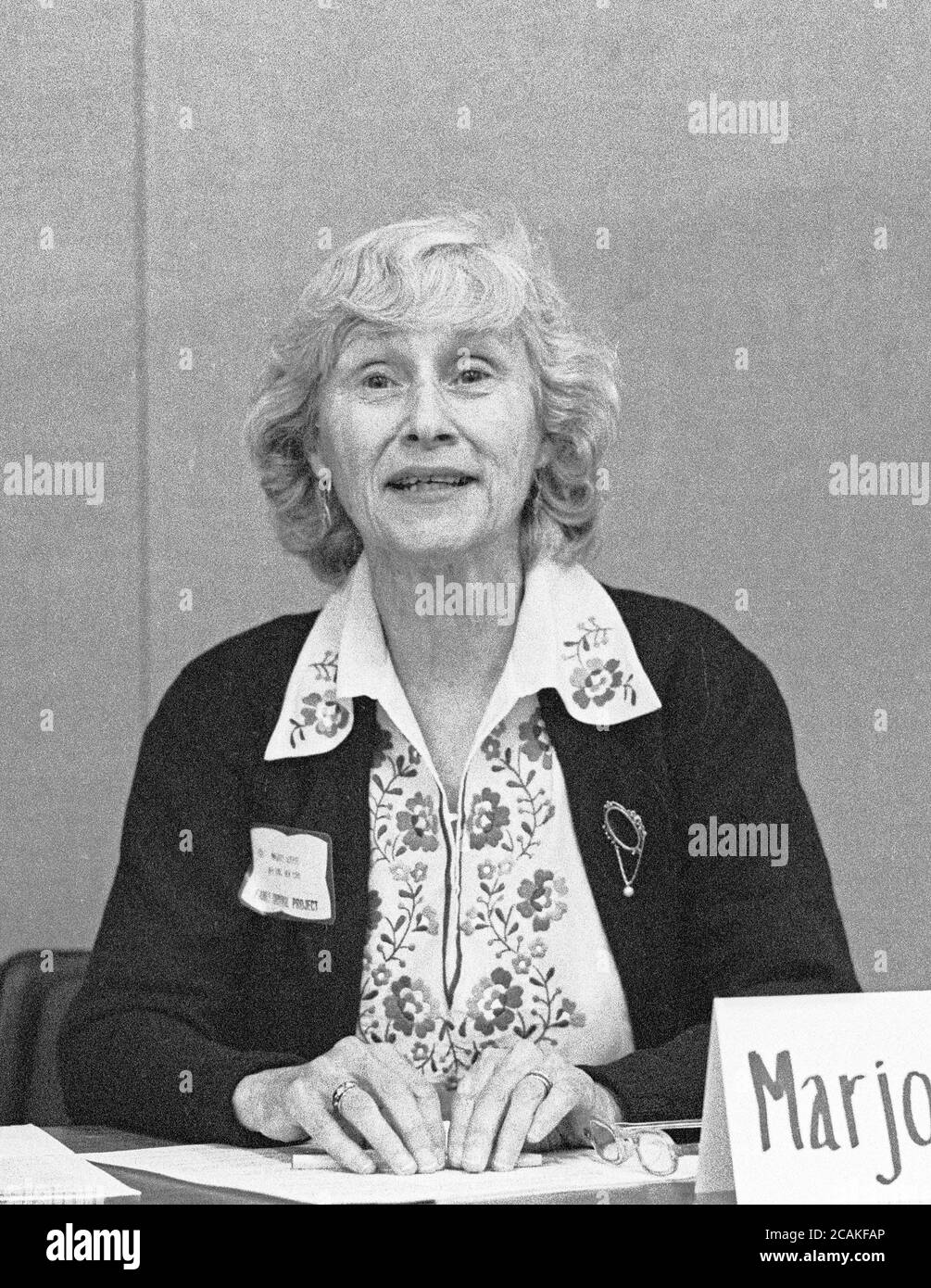 Marjorie Guthrie, wife of Woody Guthrie, mother of Arlo Guthrie,  at a seminar about health in San Francisco Stock Photo