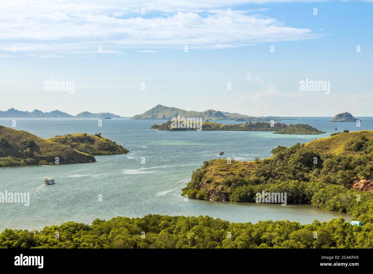 A landscape view over Komodo National Park from Rinca Island, Flores, Indonesia Stock Photo