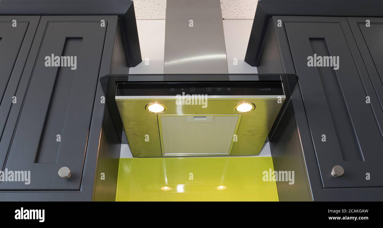 Modern overhead cooker hood Stock Photo Alamy