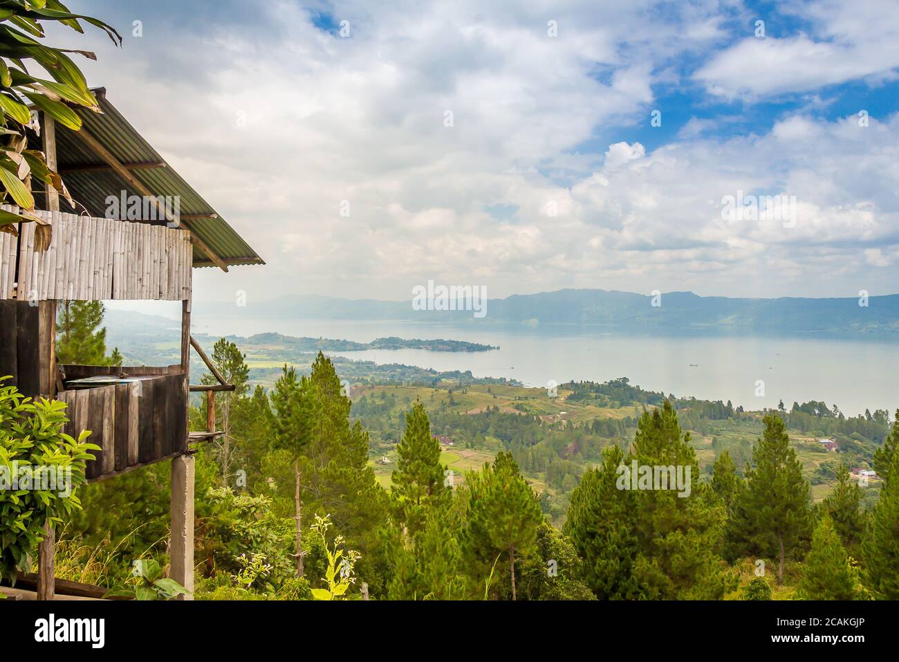 A view over the volcanic crater Lake Toba from Samosir Island, Indonesia Stock Photo