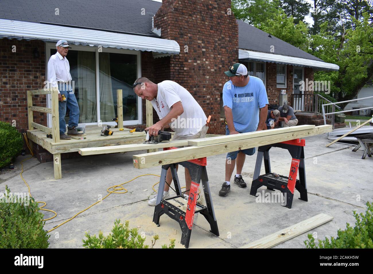 Construction of a Handicap Ramp to make the home wheelchair accessible. Stock Photo
